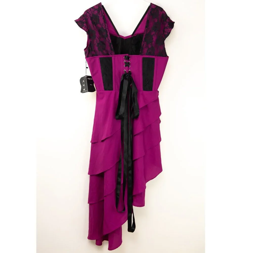 Corset Story Dress Waterfall Mesh & Lace Corseted Evening Magenta 38" XL New - Picture 3 of 11